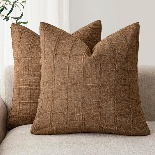 Foindtower Decorative Linen Check Throw Pillow Covers Set of 2