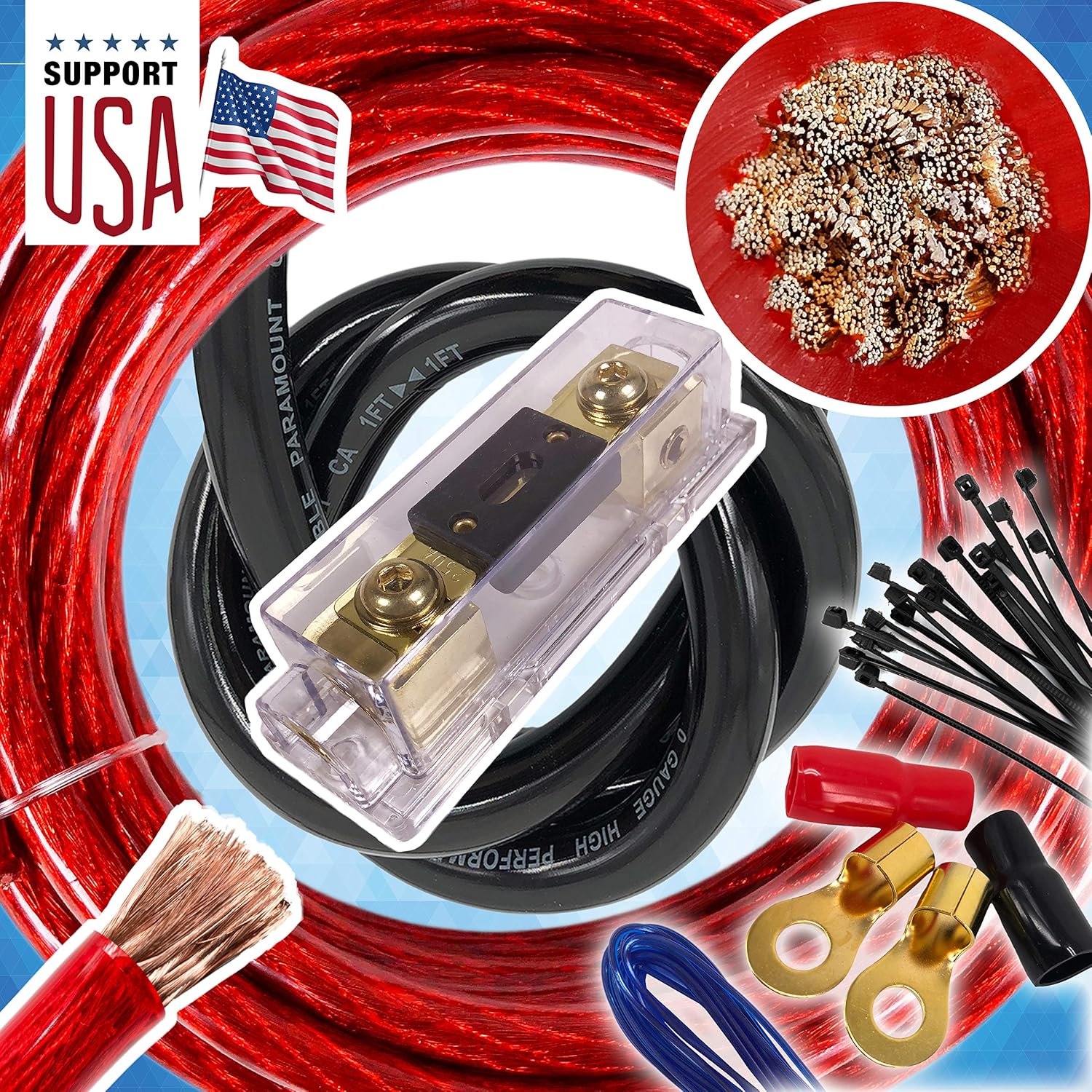 Tayte Audio360 0 Gauge Car Amplifier Wiring Kit for 5000W Power