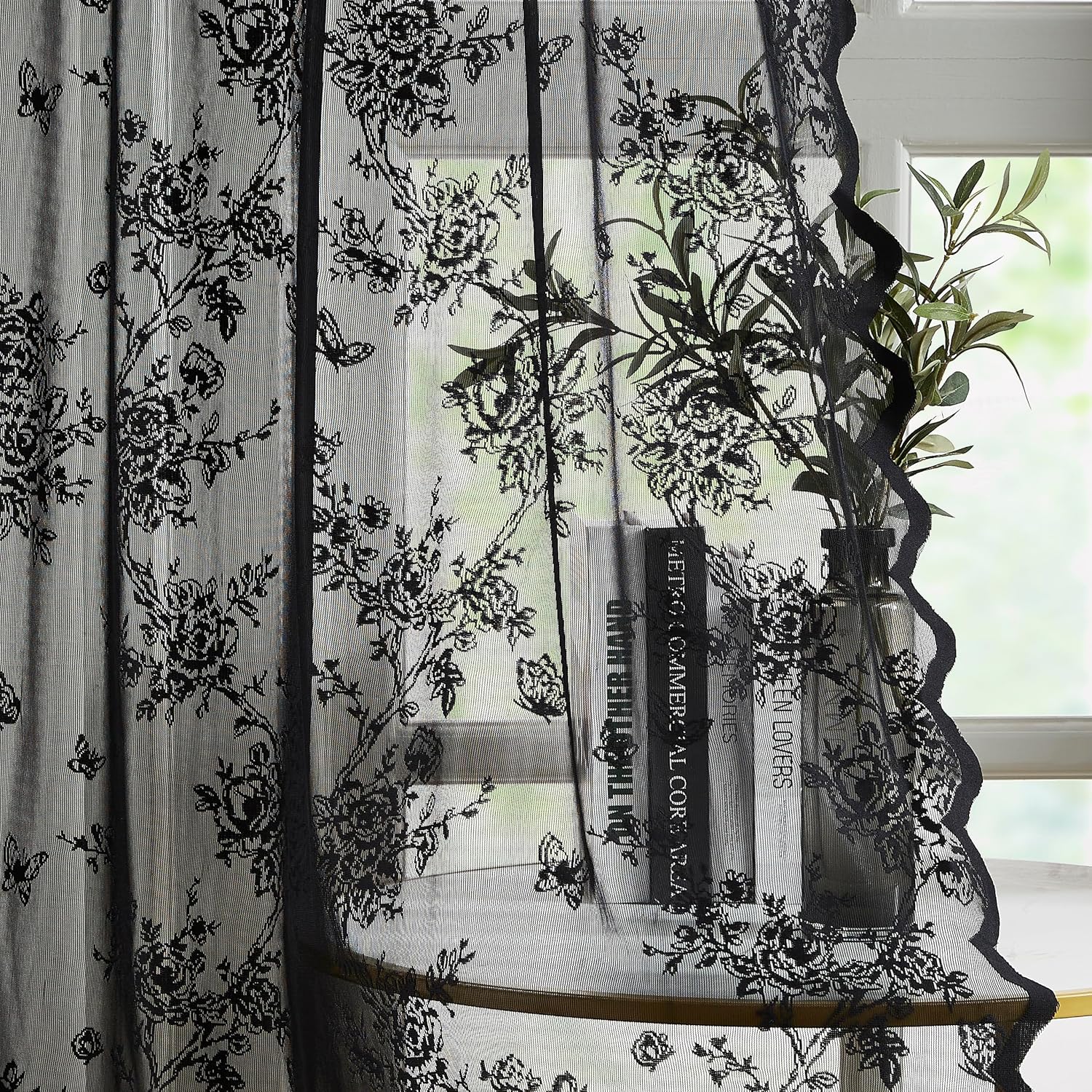 Bujasso Black Lace Sheer Curtains - Elegant Gothic Style