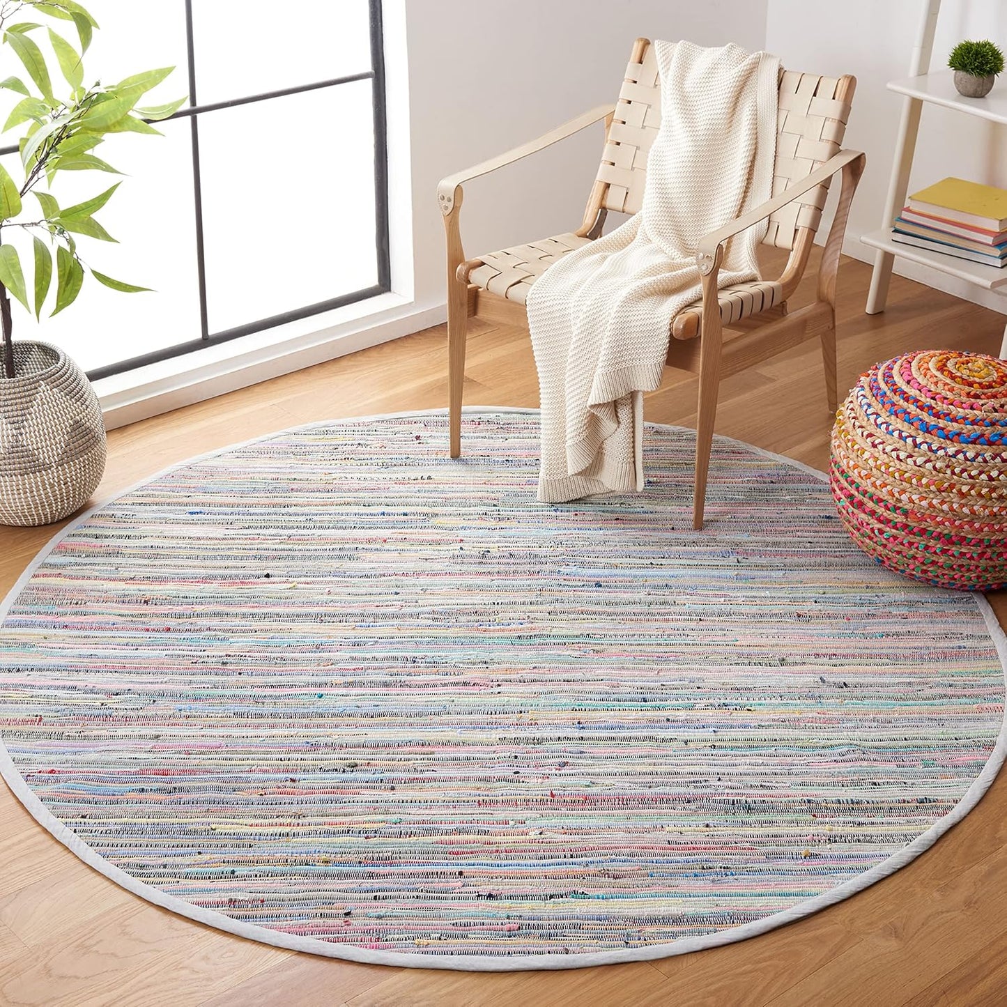 SAFAVIEH Rag Rug Collection 6ft Round Grey/Multi Handmade Rug