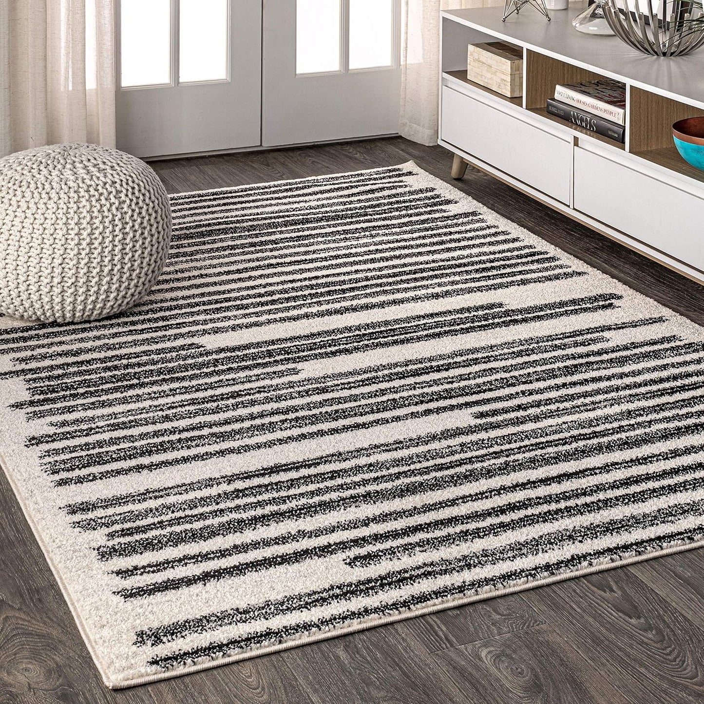 Khalil Modern Berber Stripe Cream/Black Area Rug for Home
