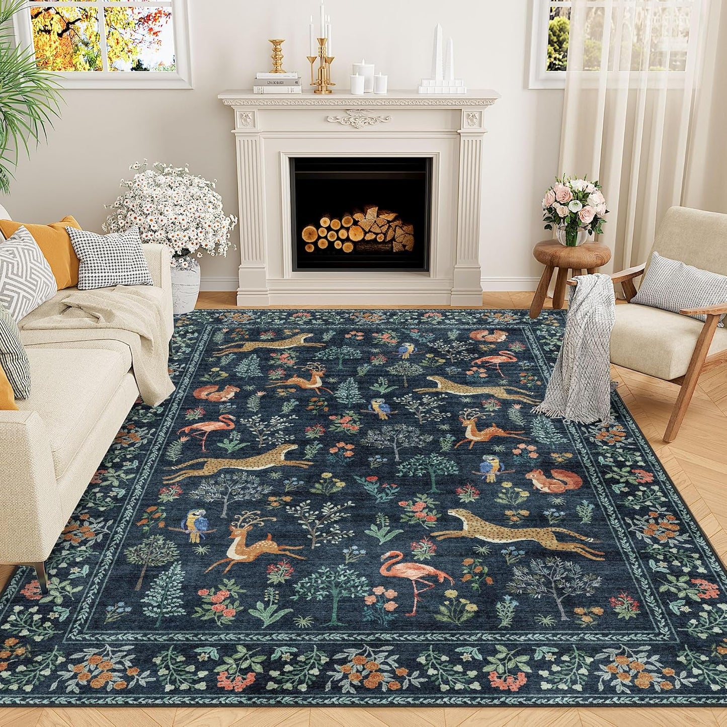 DUKINO 5x7 Washable Animal Rug for Living Room and Bedroom