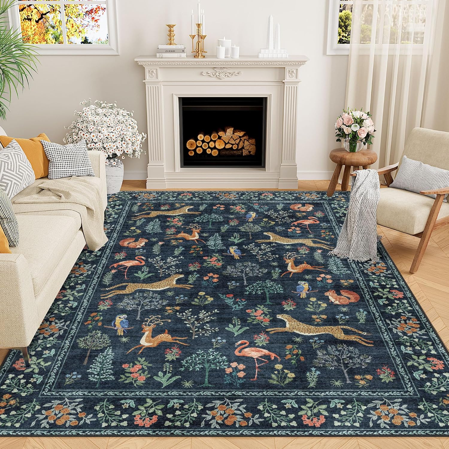 DUKINO 5x7 Washable Animal Rug for Living Room and Bedroom