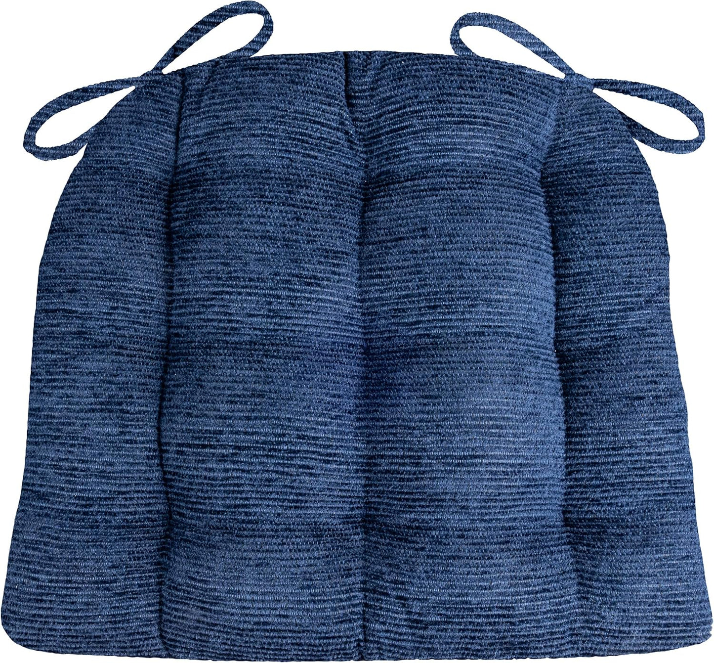 Chenille Rib Navy Blue Dining Chair Cushions with Ties