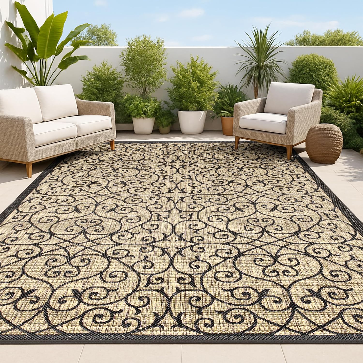Vintage Filigree Indoor Outdoor Area Rug 3X5 for High Traffic