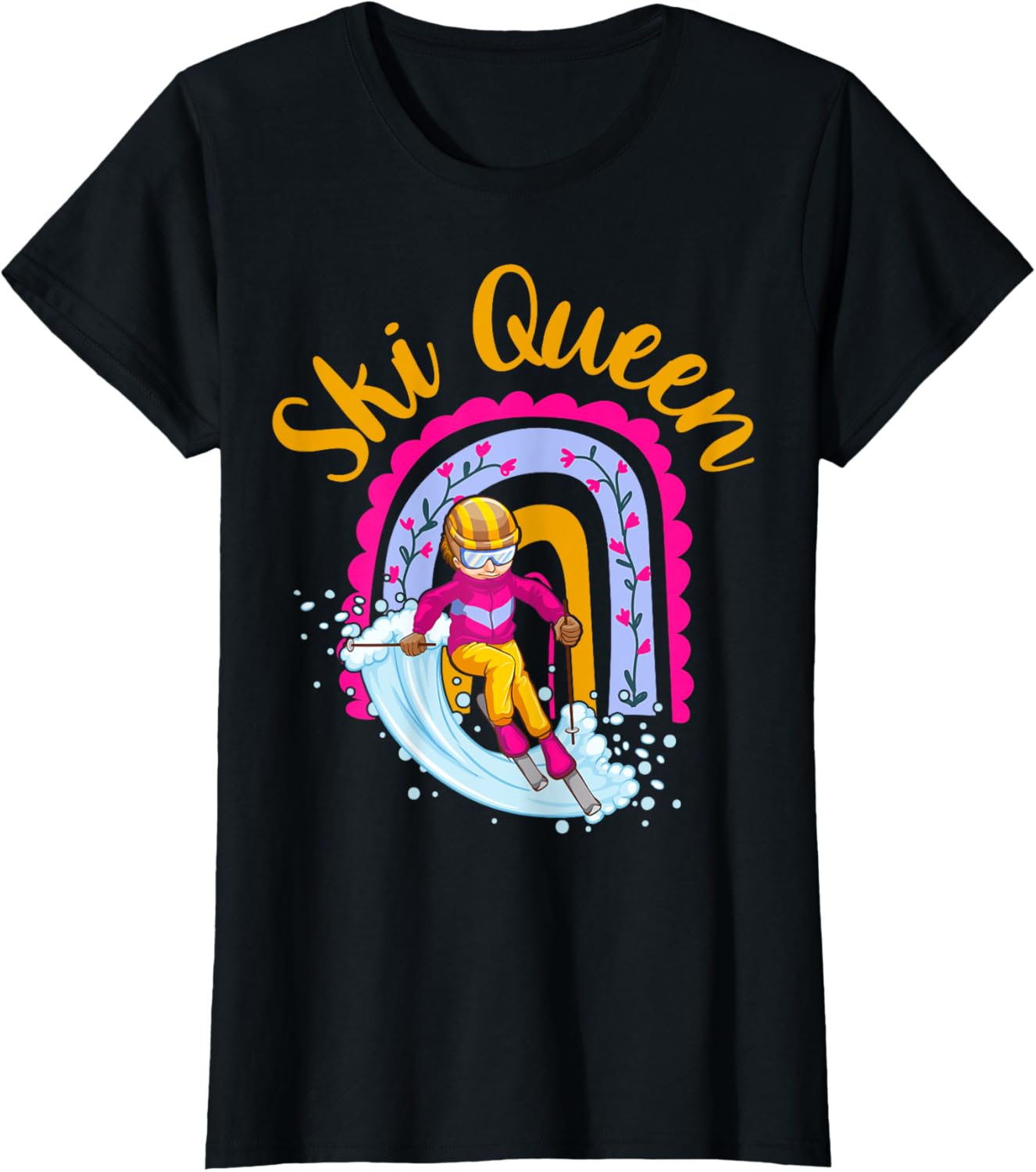 Boho Rainbow Ski Girl Tee - Hit the Slopes in Style!