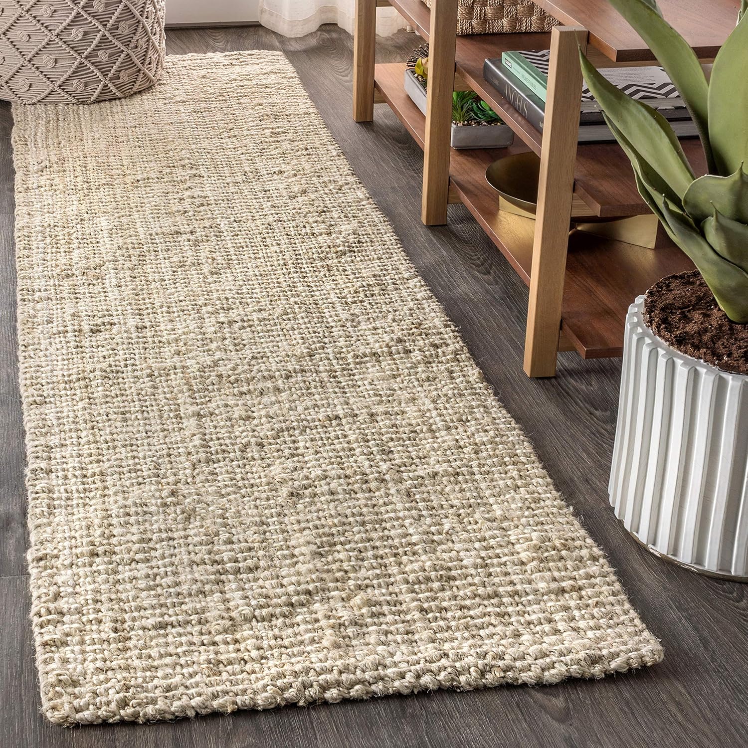 Hand Woven Chunky Jute Light Ivory Runner Rug for Home Decor