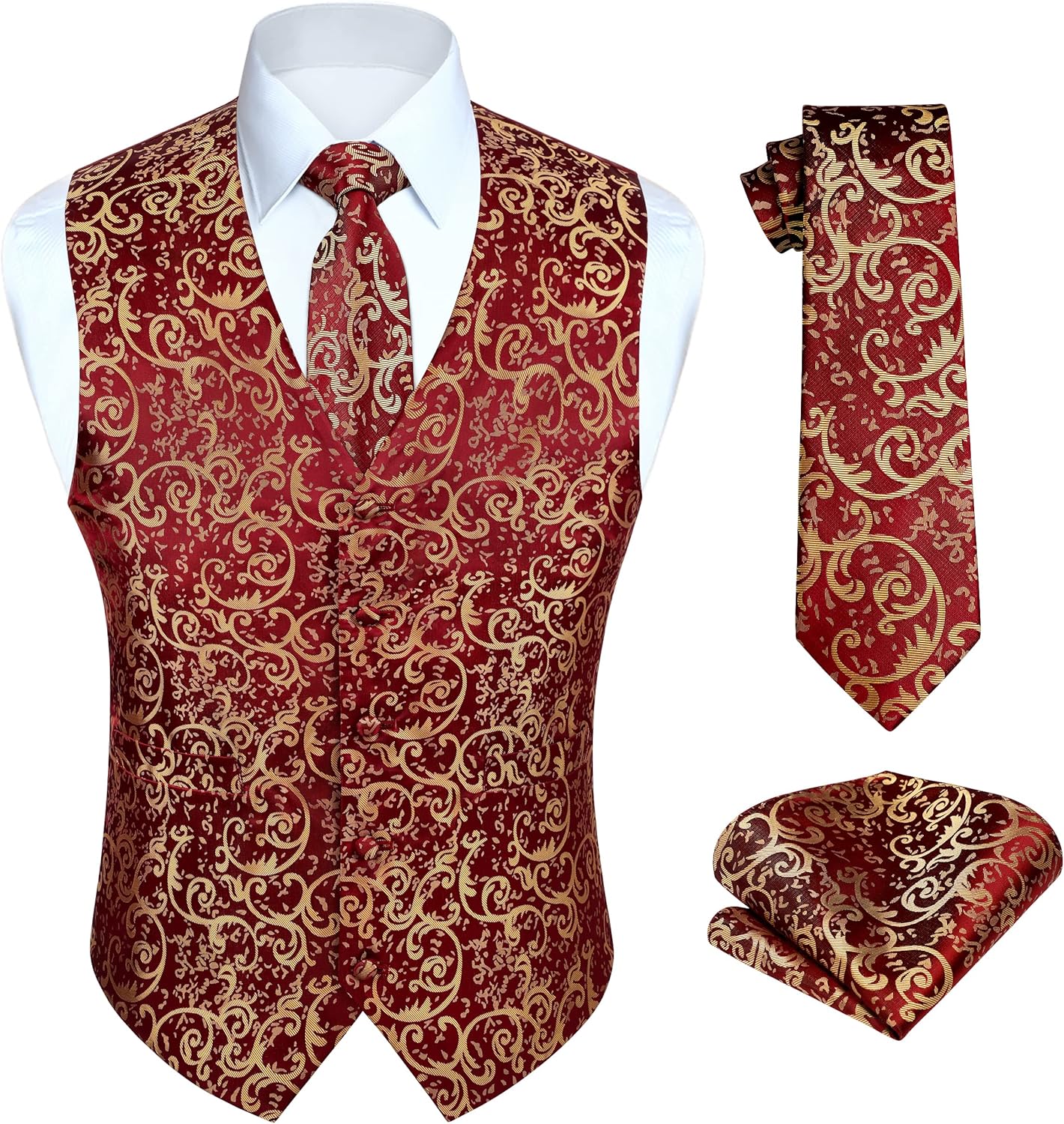 HISDERN Men's Paisley Vest Tie Set for Weddings and Parties