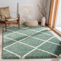 Hudson Shag Accent Rug 4 ft x 6 ft Green & Ivory - Plush 2-in Shag