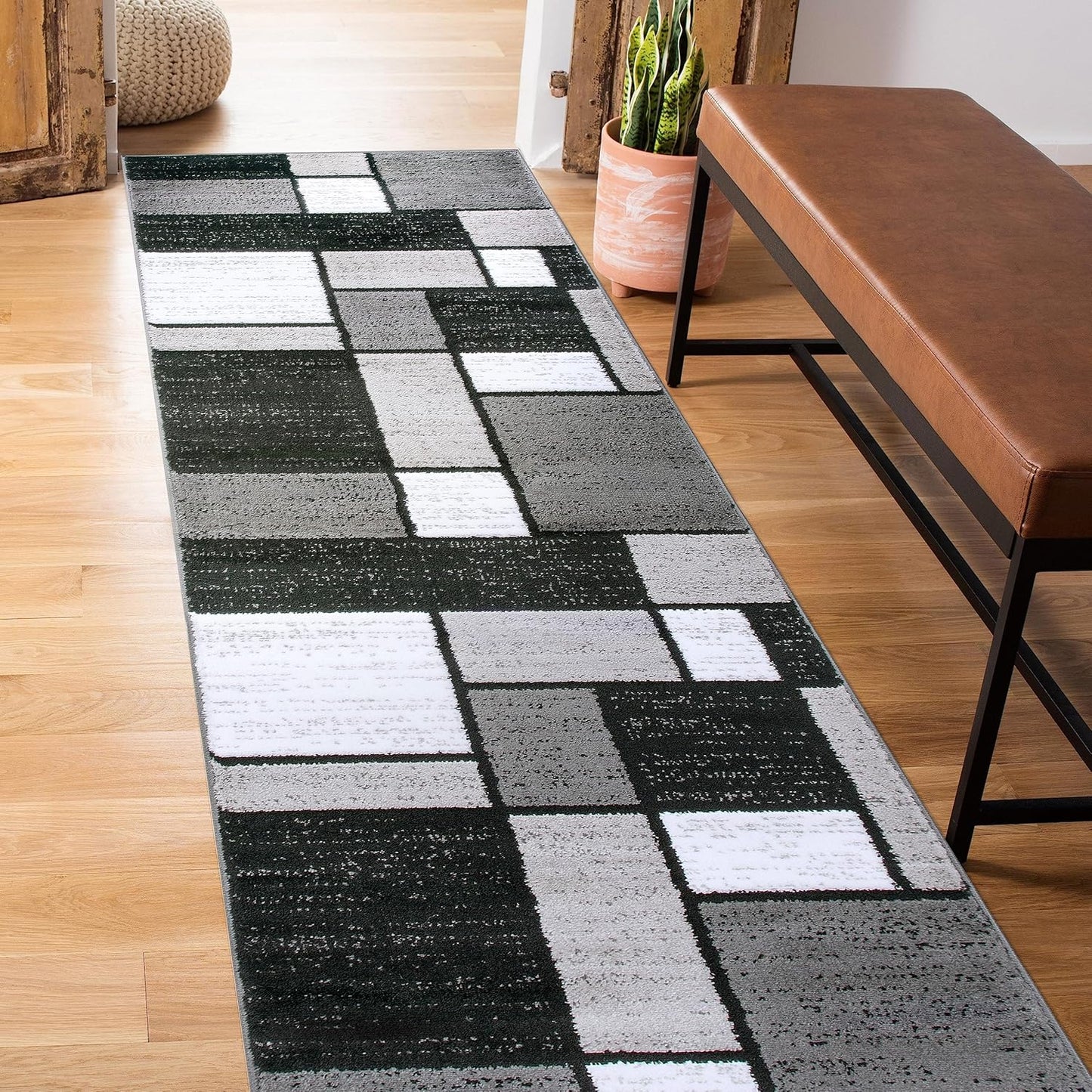 Rugshop Contemporary Modern Boxes Runner Rug 2ft x 10ft Gray Review
