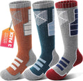 Kids Merino Wool Ski Socks 3 Pairs - Warm Thermal Knee High Socks