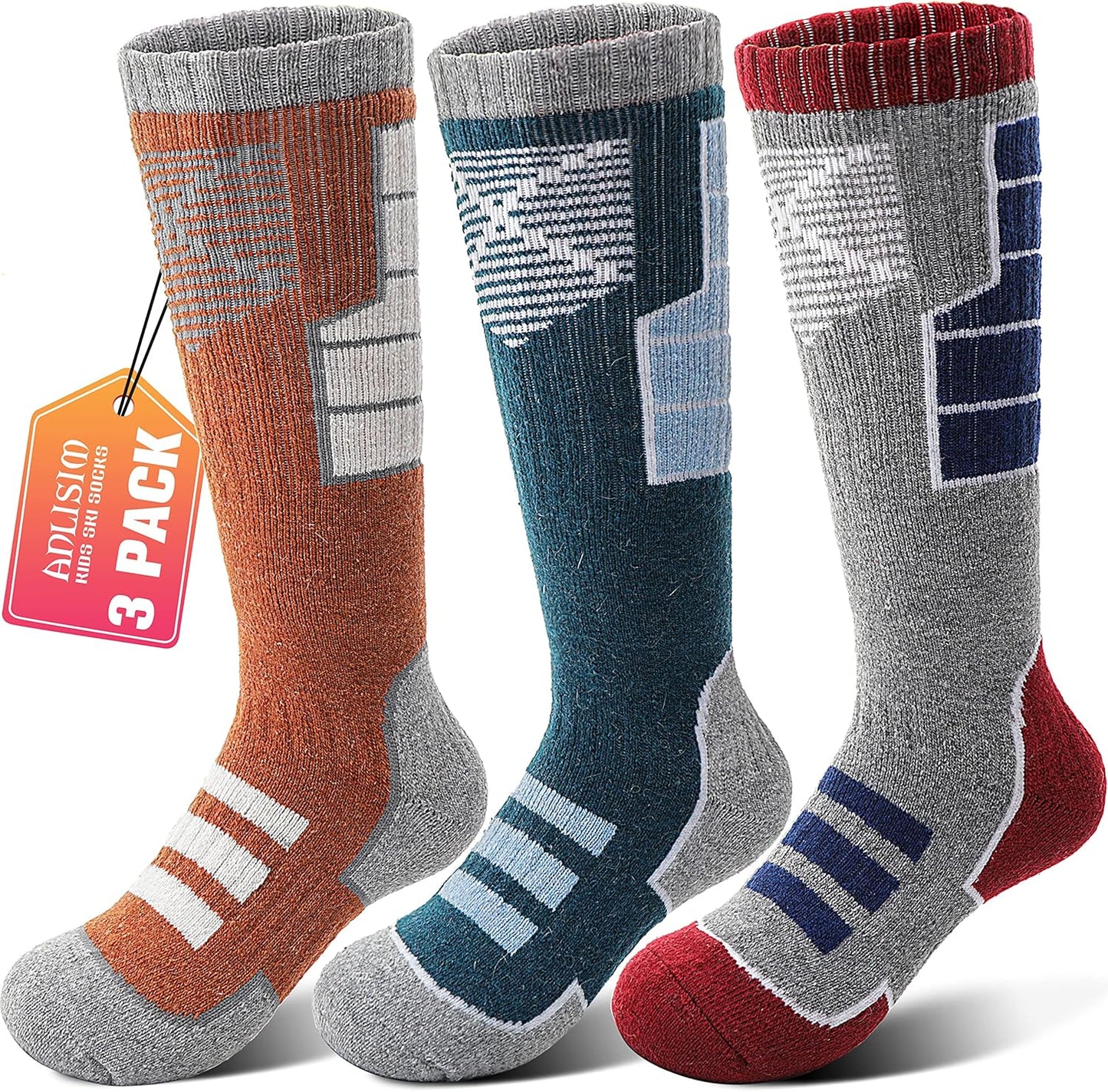 Anlisim Kids Merino Wool Ski Socks 3 Pairs - Warmth & Comfort!