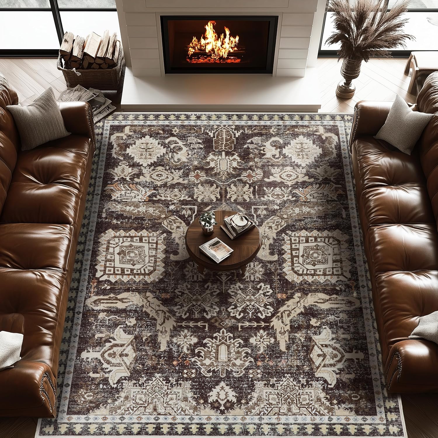 8x10 ft Washable Area Rug - Soft Non-Slip Boho Carpet