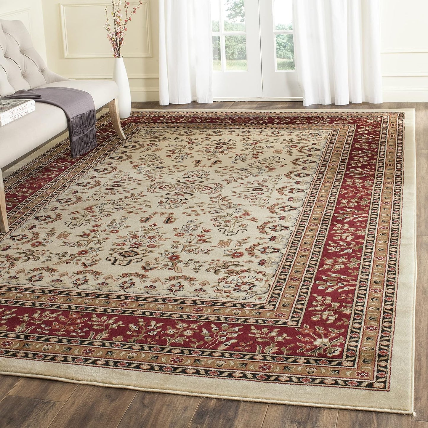 Lyndhurst Collection Area Rug - 9ft x 12ft in Ivory & Red