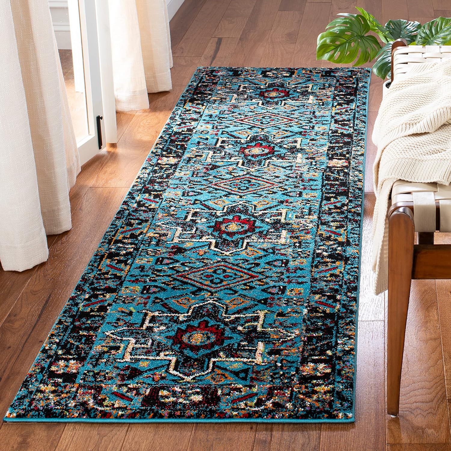 Vintage Hamadan Collection Runner Rug - Light Blue & Black