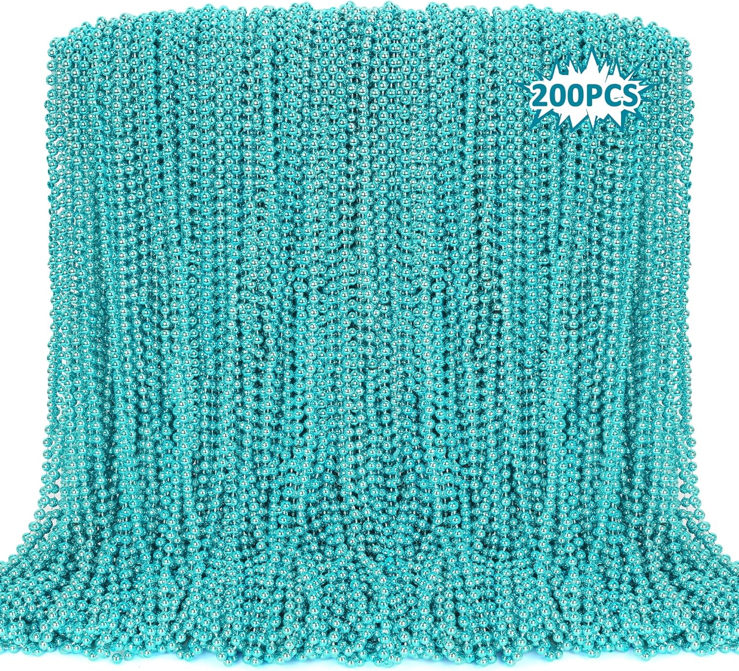 200PCS Teal Blue Bead Necklaces for Mardi Gras and Parties