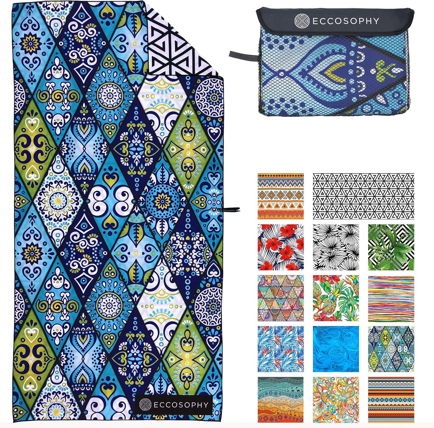 ECCOSOPHY Microfiber Beach Towel - Quick Dry and Sand Free