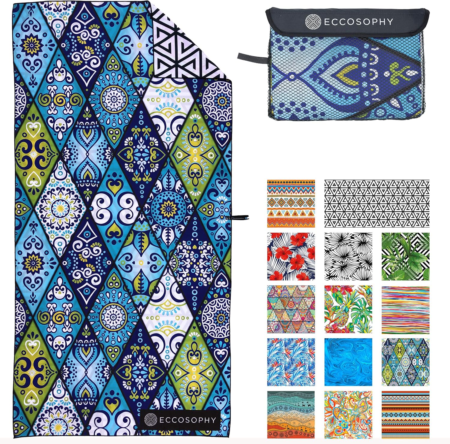 ECCOSOPHY Microfiber Beach Towel - Quick Dry and Sand Free