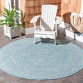 Courtyard 5 ft 3 in Round Aqua/Grey Outdoor Indoor Rug - Durable Patio