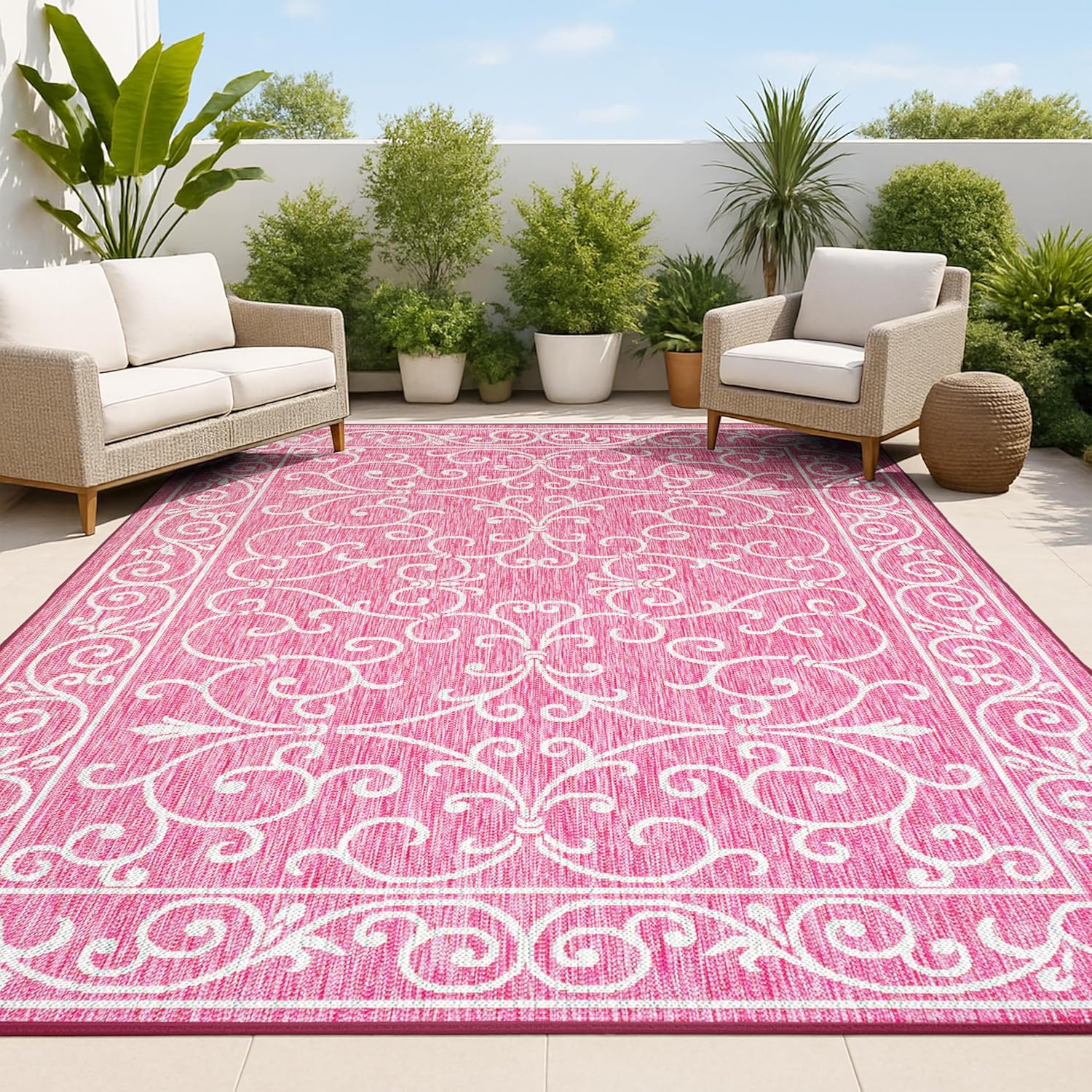 JONATHAN Y Vintage Filigree Indoor Outdoor Area Rug for Patio