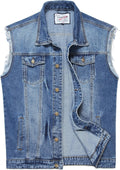 Men's Denim Vest Sleeveless Jean Jacket Ripped Distressed (Style YCMH)