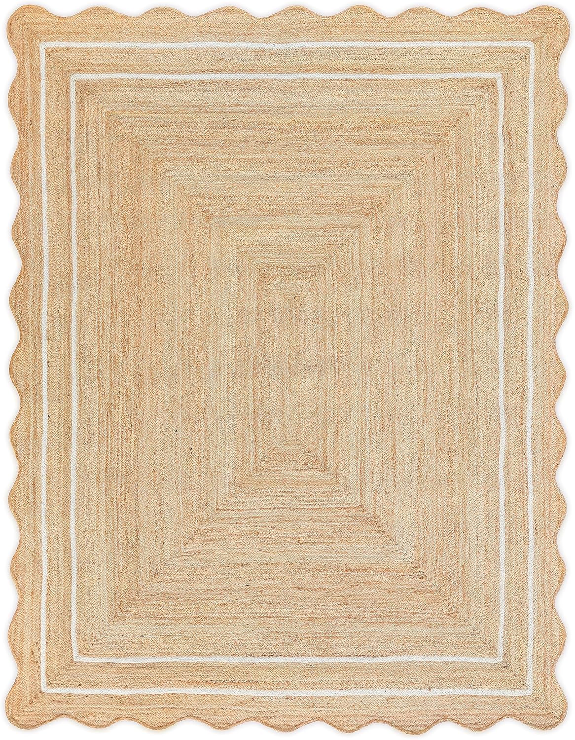Wave Scalloped Natural Jute Boho Entryway Runner Rug for Home