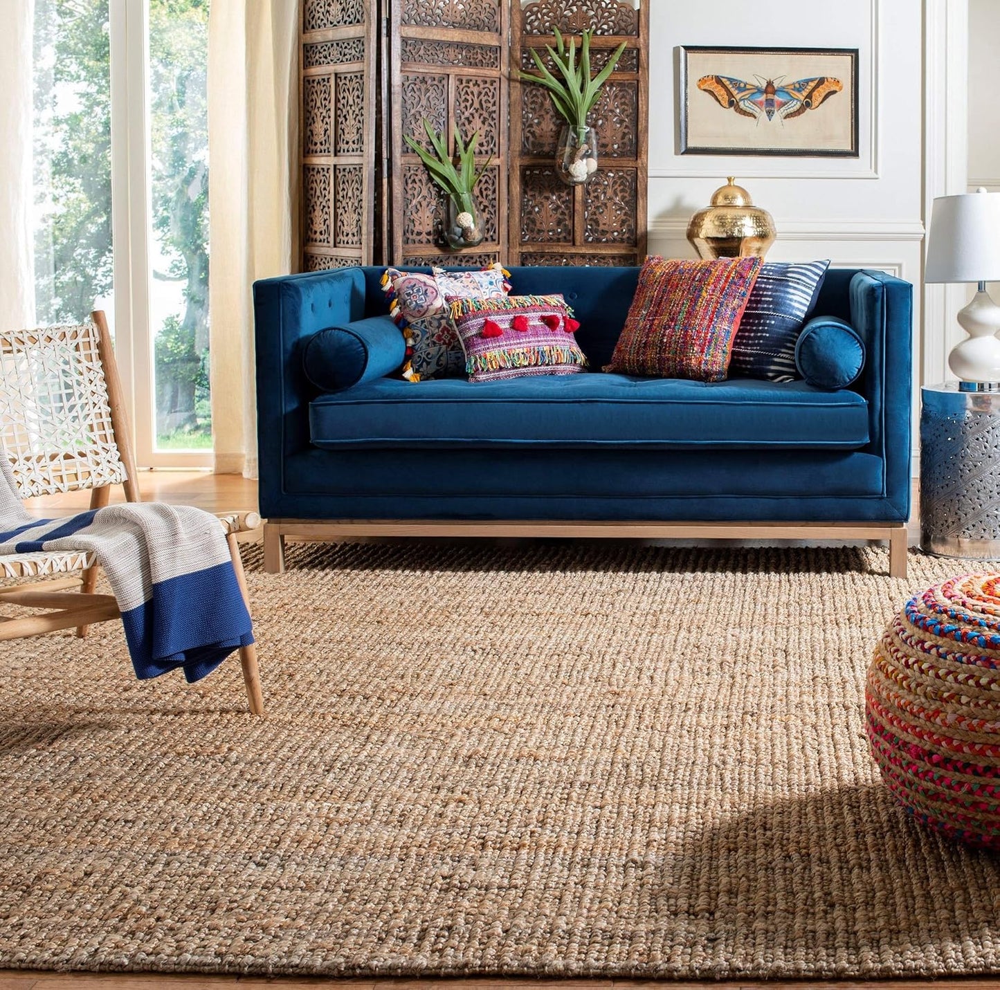 Handmade Jute Area Rug 5ft Square - Natural Fiber Collection
