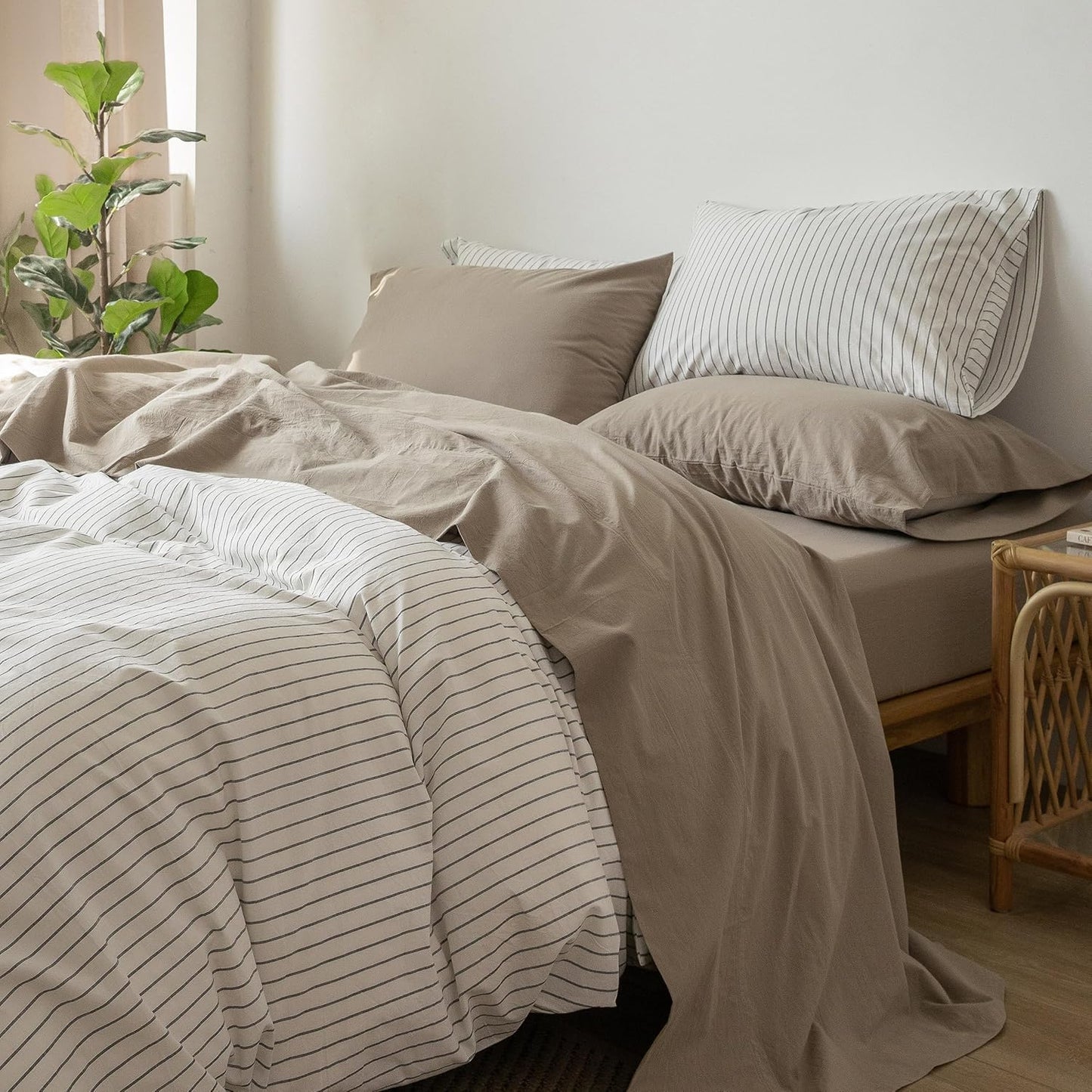 MooMee Bedding Sheet Set in Solid Mocha Brown for Queen Size