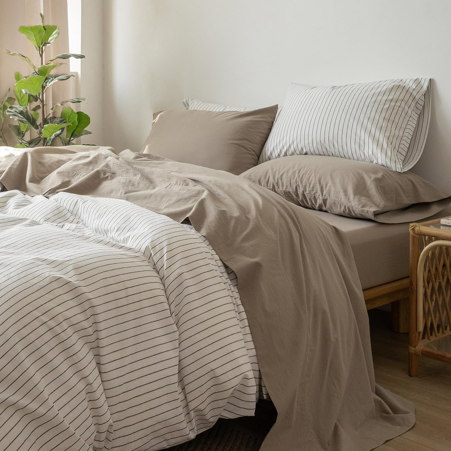 MooMee Bedding Sheet Set in Solid Mocha Brown for Queen Size