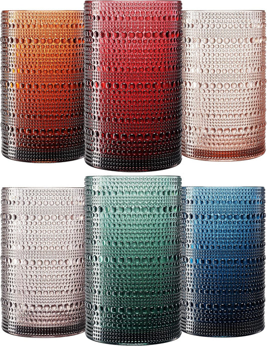 Khen Plastic Hobnail Drinking Glasses Set of 6 Shatterproof Cups
