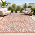 Boho Medallion Indoor Outdoor Area Rug 4X6 Red/Taupe for All