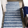 Berber Stripe Indoor Outdoor Runner Rug 2x8 - Coastal Blue/Ivory
