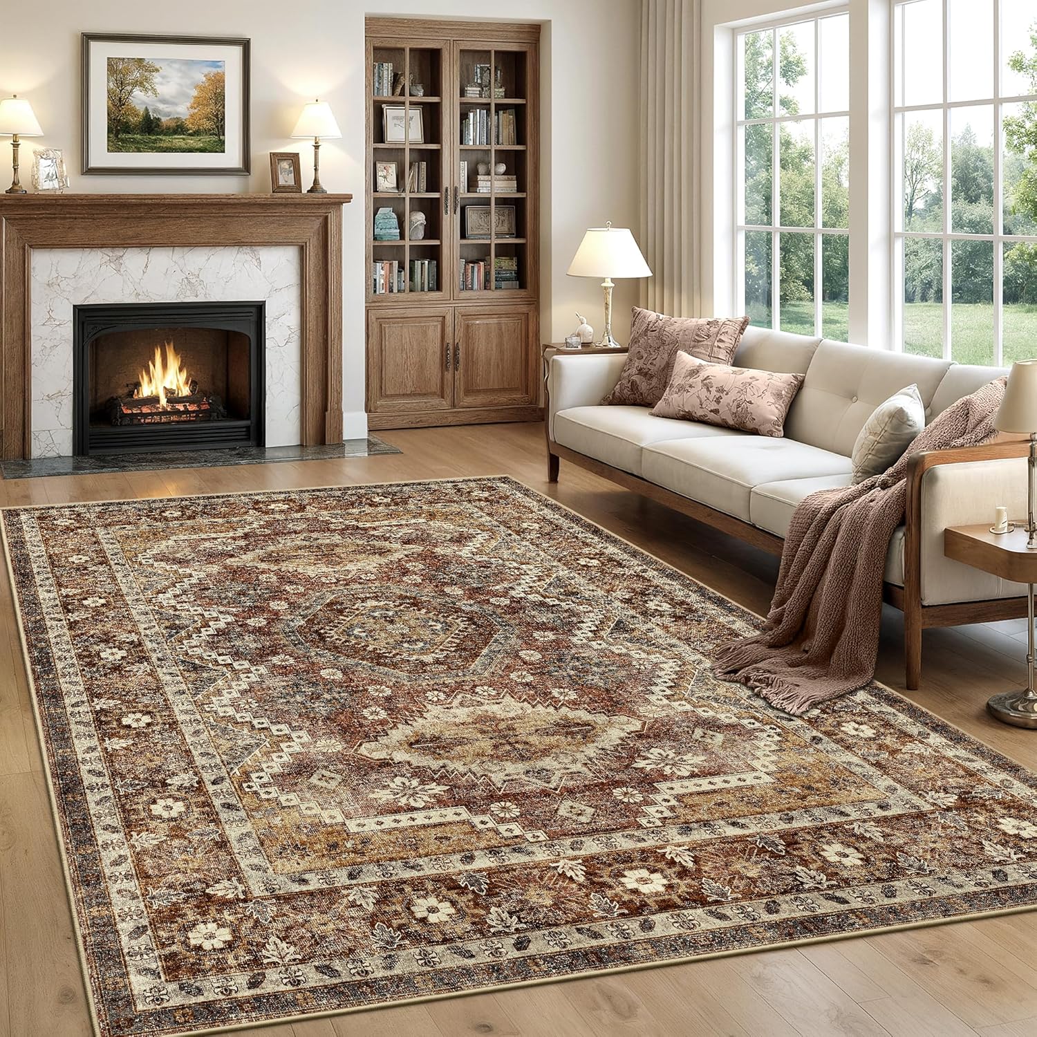 Rugland 8x10 Area Rugs - Vintage Tribal Washable Rug for Home