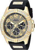 GUESS Comfortable Gold-Tone Black Silicone Watch - Crystal Chrono Look