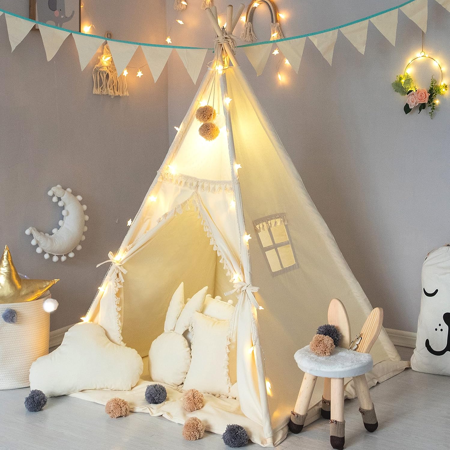 TreeBud Kids Teepee Tent Set - Cozy Playtime Paradise