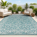 JONATHAN Y Vintage Filigree Indoor Outdoor Rug 5x8 - Teal/Gray