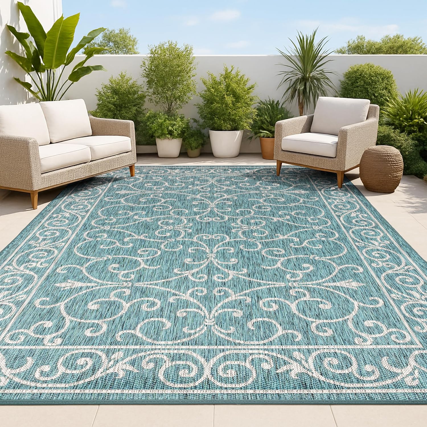 Vintage Filigree Indoor Outdoor Area Rug 5X8 for High Traffic