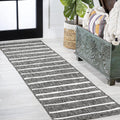 Berber Stripe Indoor Outdoor Runner Rug 2x8 Black/Ivory - Easy-Clean