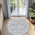 jinchan Round Rug 5ft Area Rug - Washable Low Pile Vintage Circle