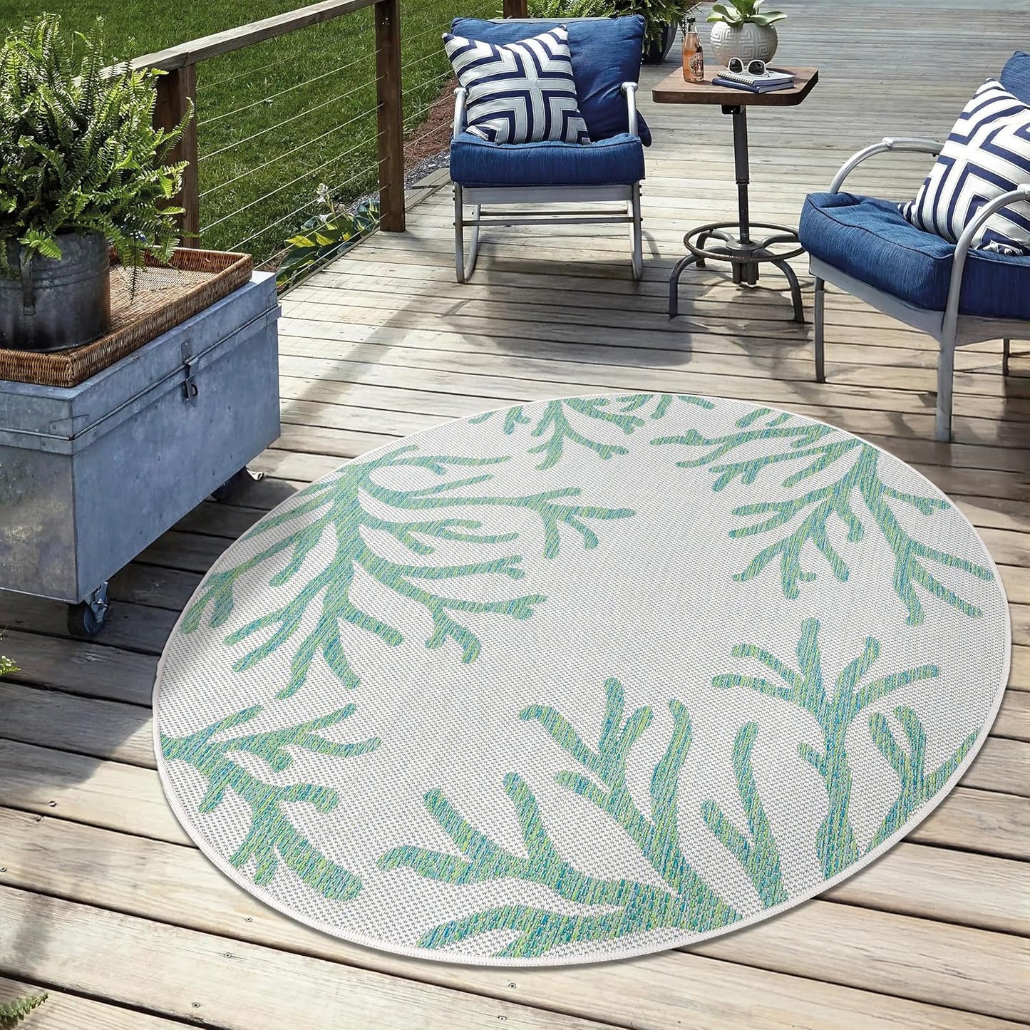 Keen Home Design Terrace Outdoor Round Rug - 8ft Washable Rug