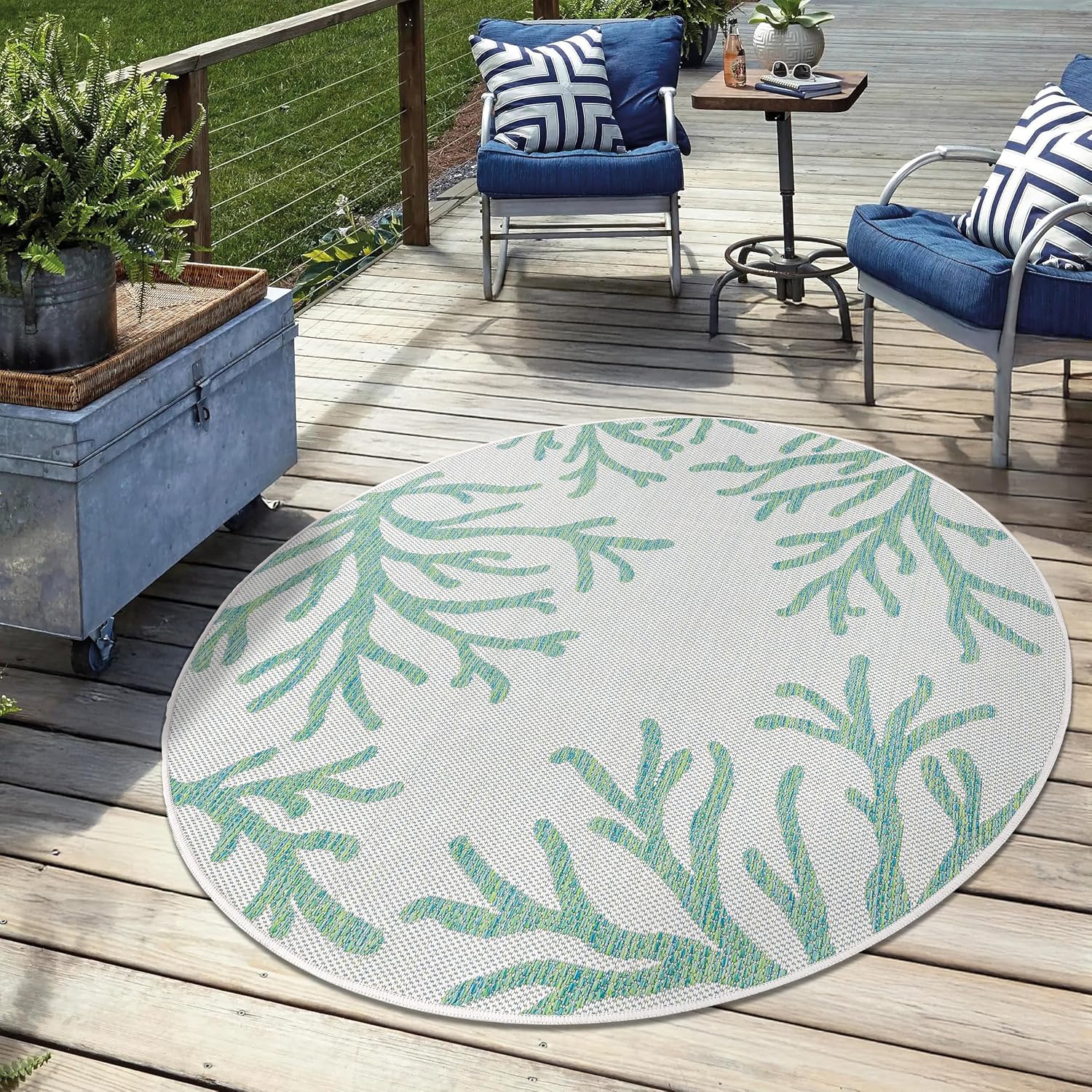 Keen Home Design Terrace Outdoor Round Rug - 8ft Washable Rug
