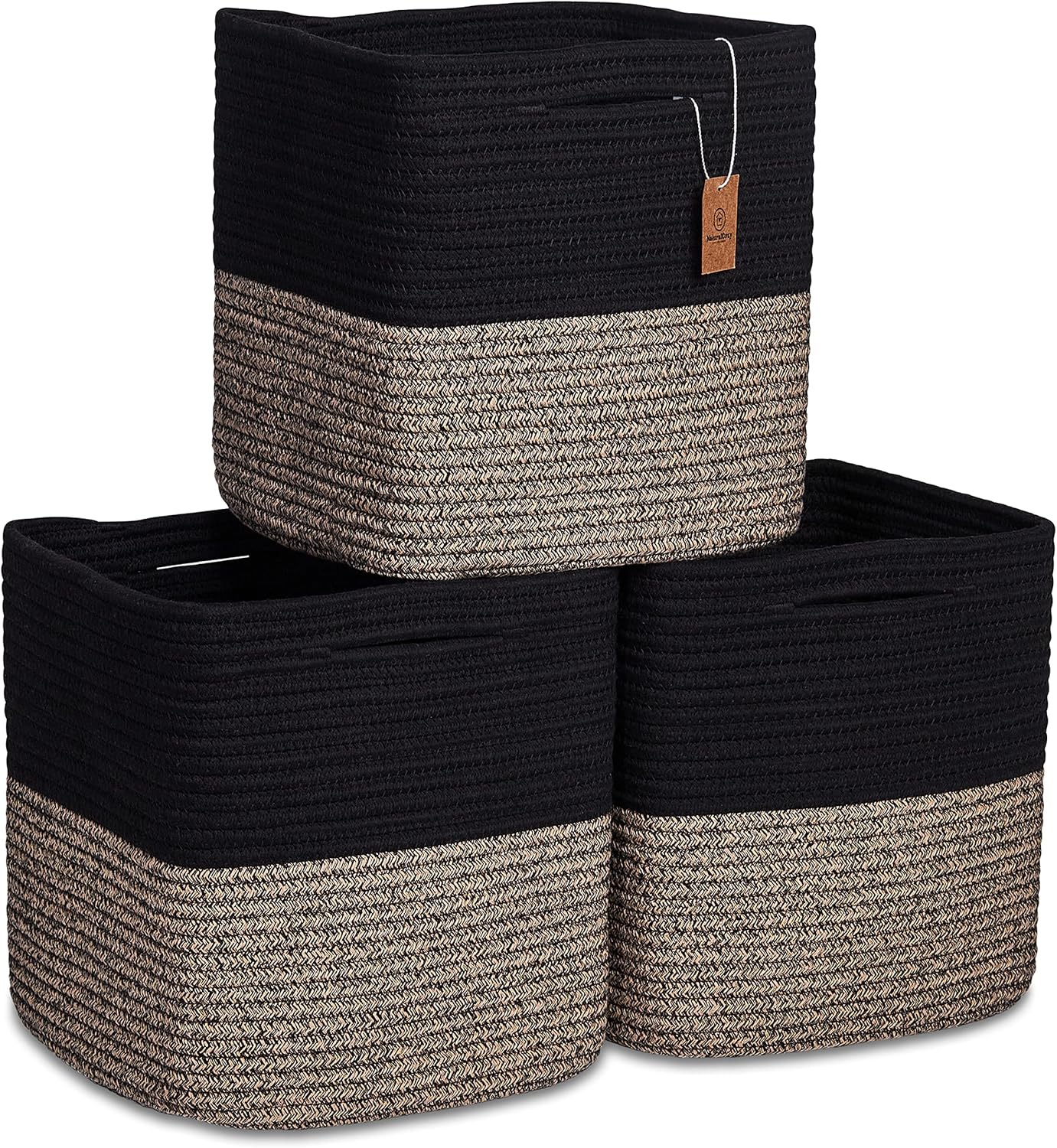 NaturalCozy 11 Inch Cotton Rope Woven Storage Cubes for Organizing