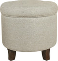 Upholstered Round Tufted Storage Ottoman - Compact Foot Rest