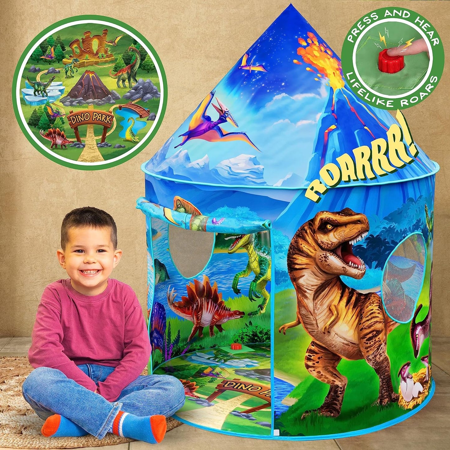 Dino Paradise Play Tent with Roar Button for Indoor Adventures