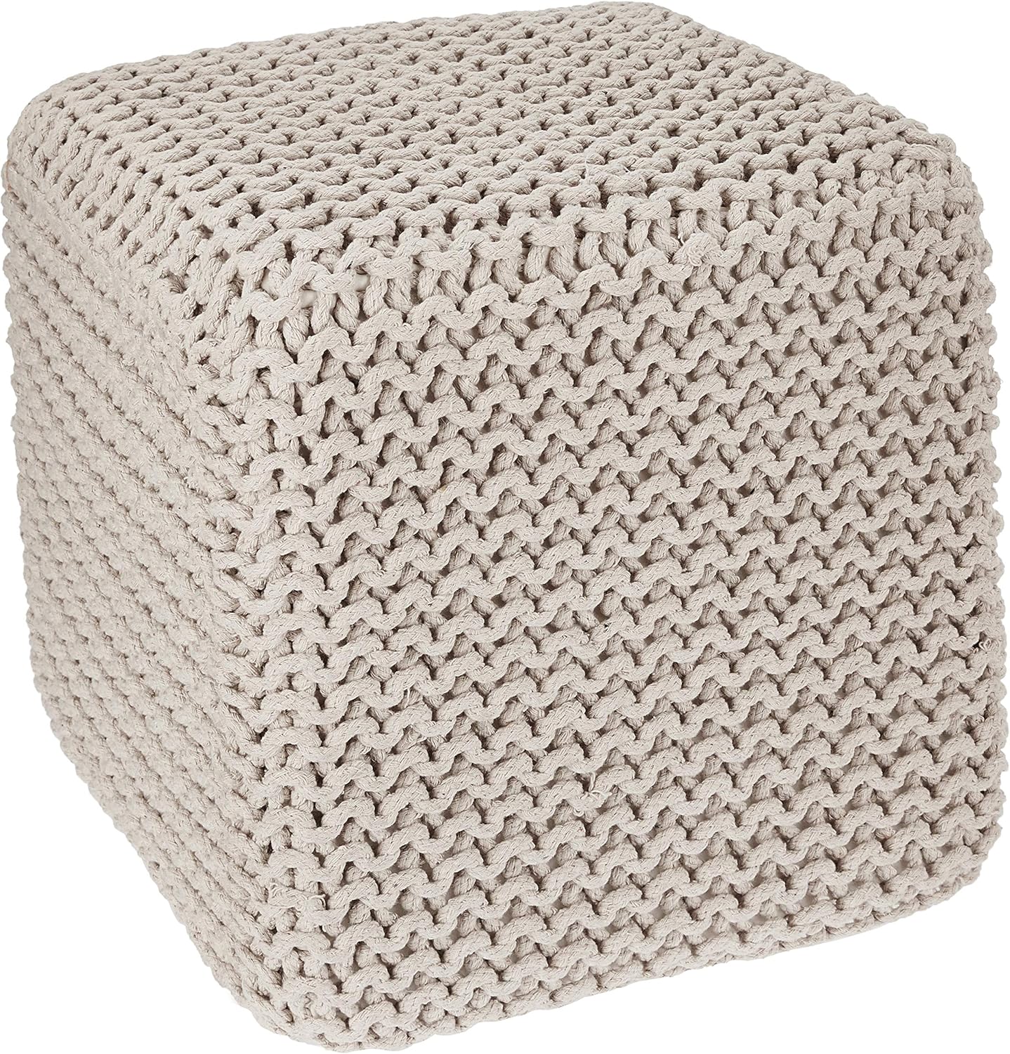 Hand Knitted Square Pouf Ottoman for Living Room and Nursery