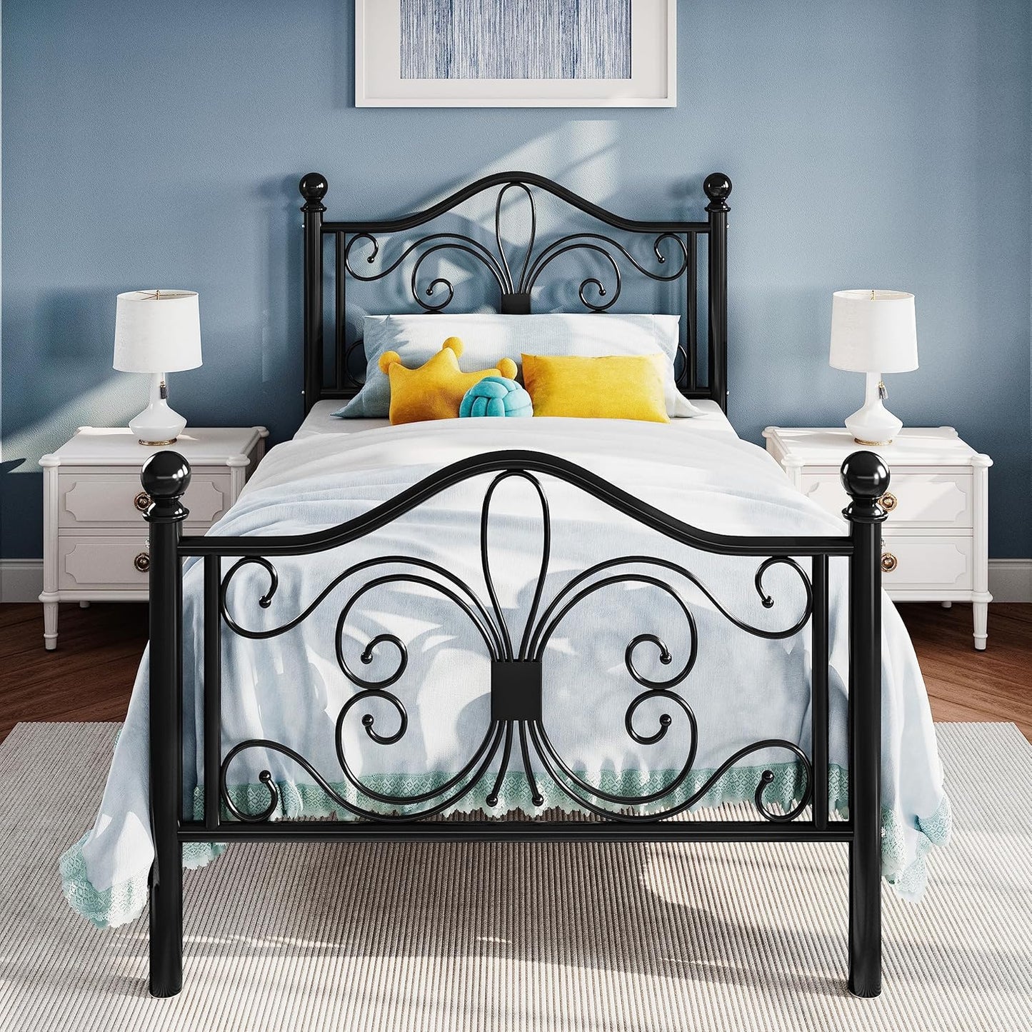 Twin Size Bed Frame with Butterfly Design for Kids by SHA CERLIN