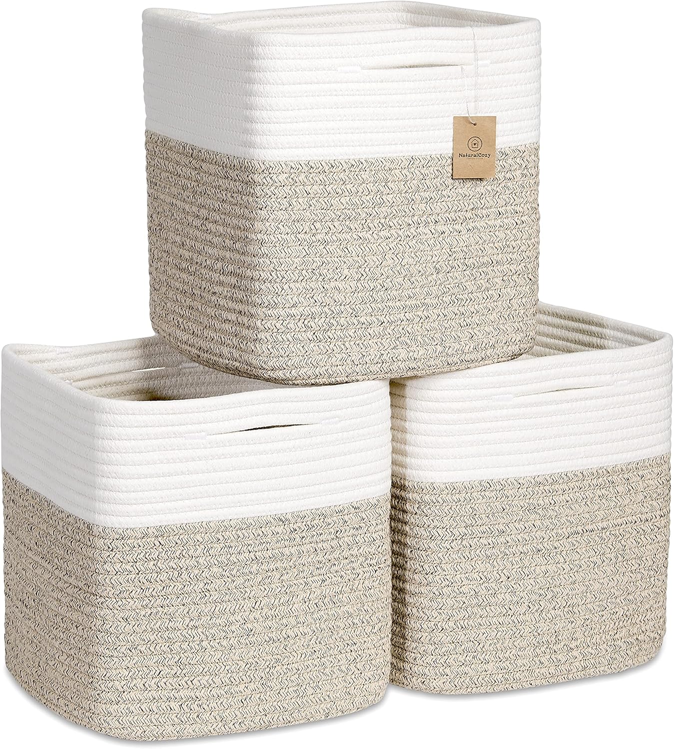 NaturalCozy 11 Inch Cotton Rope Woven Storage Cubes for Organizing