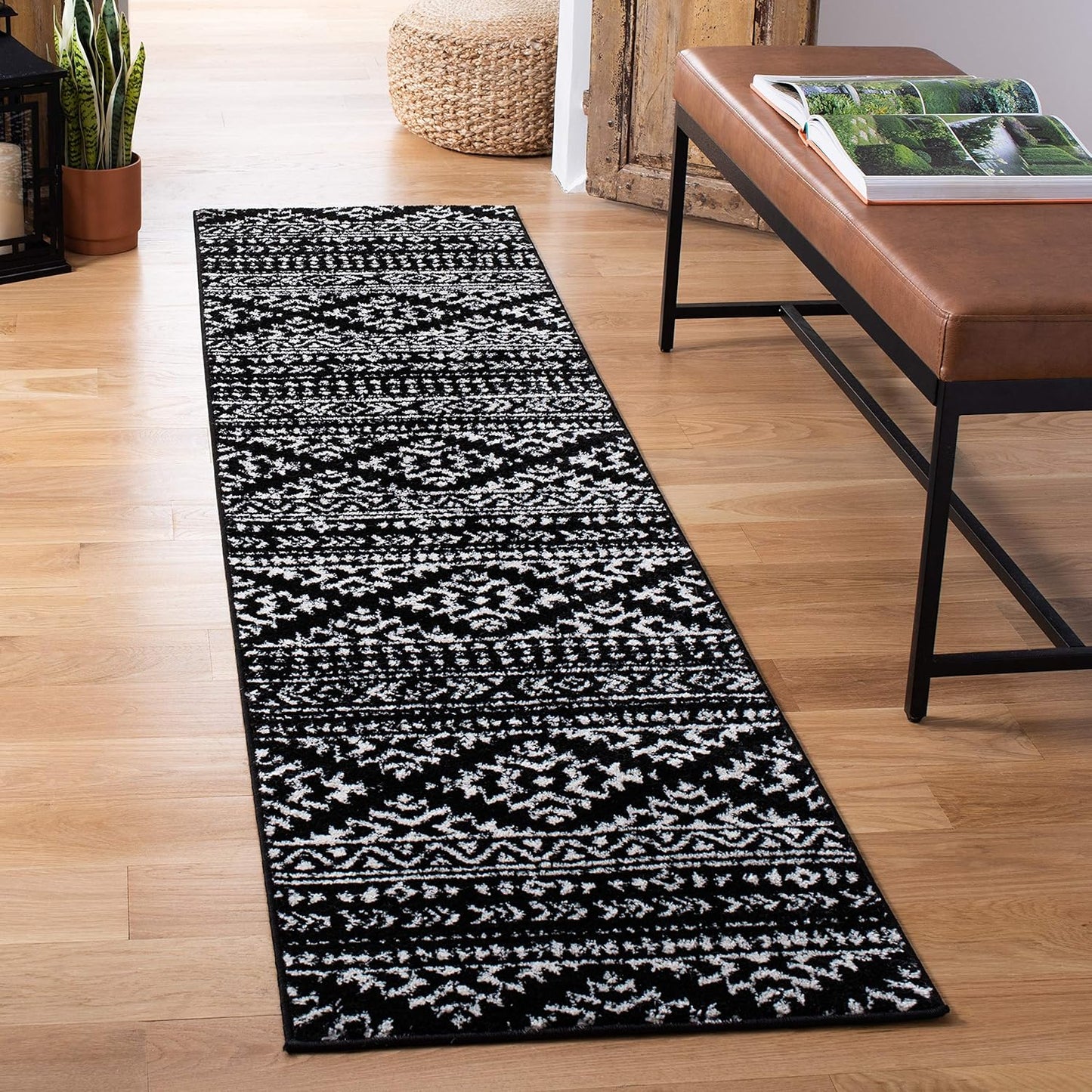 SAFAVIEH Tulum Collection Runner Rug - Stylish Black & Ivory Design