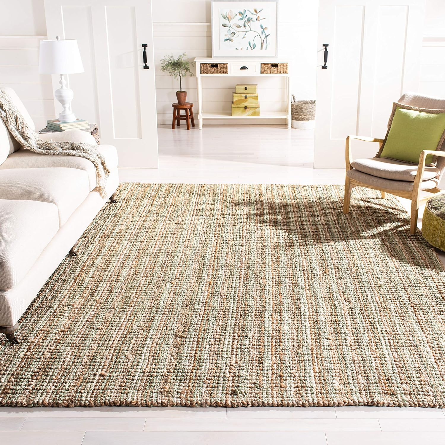 Handmade Chunky Textured Jute Area Rug 8x10 Natural & Ivory