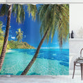 Ocean Shower Curtain Tropical Island Print - 70in Turquoise